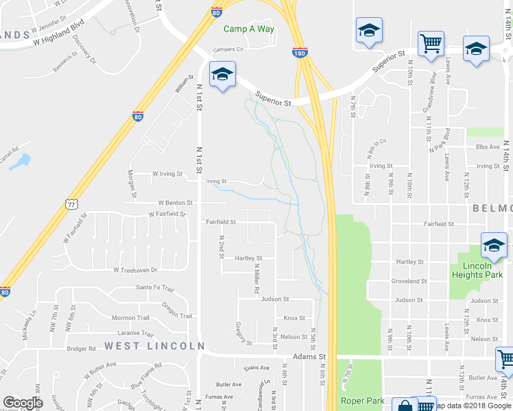 map of restaurants, bars, coffee shops, grocery stores, and more near 248 Parkside Lane in Lincoln