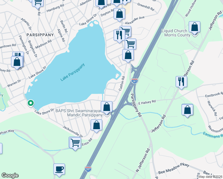 map of restaurants, bars, coffee shops, grocery stores, and more near 10 Bogota Road in Parsippany-Troy Hills