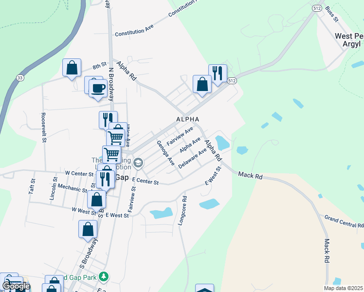 map of restaurants, bars, coffee shops, grocery stores, and more near 254 Alpha Avenue in Wind Gap