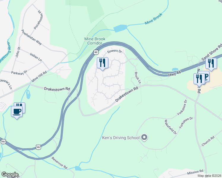 map of restaurants, bars, coffee shops, grocery stores, and more near 149 Winding Hill Drive in Hackettstown