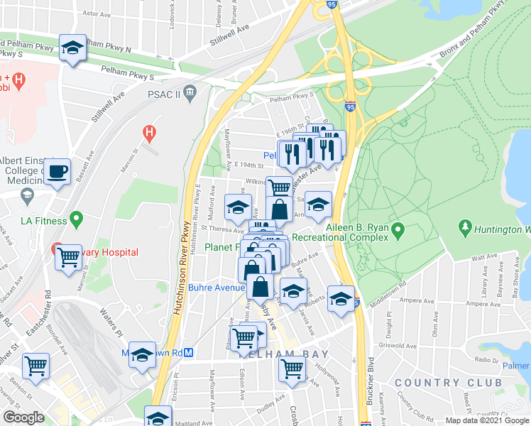 map of restaurants, bars, coffee shops, grocery stores, and more near 1957 Hobart Avenue in Bronx