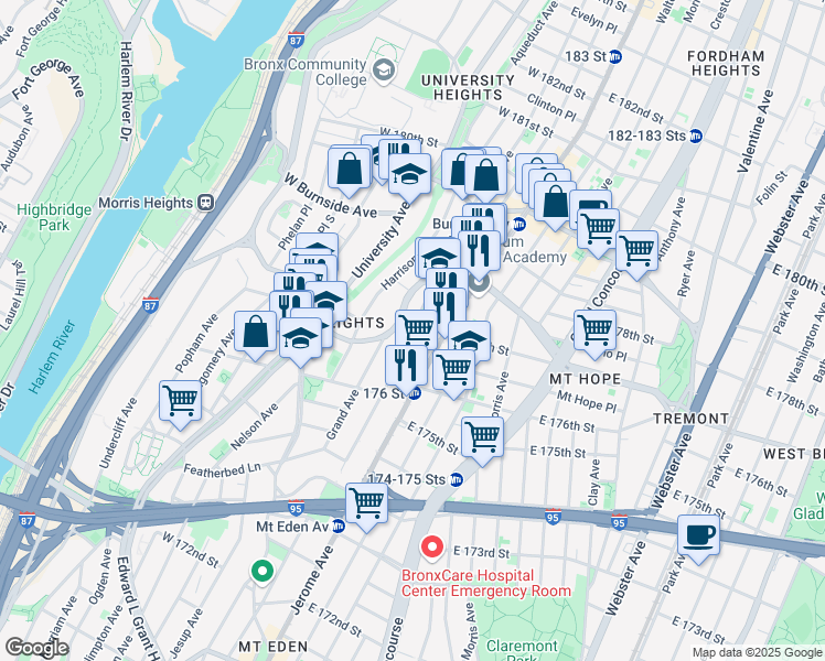 map of restaurants, bars, coffee shops, grocery stores, and more near 689 West Tremont Avenue in Bronx
