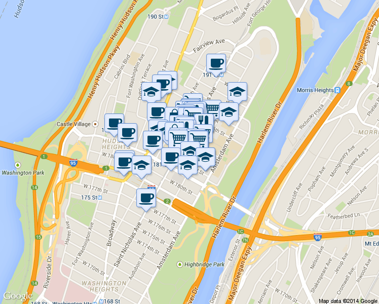 map of restaurants, bars, coffee shops, grocery stores, and more near in New York