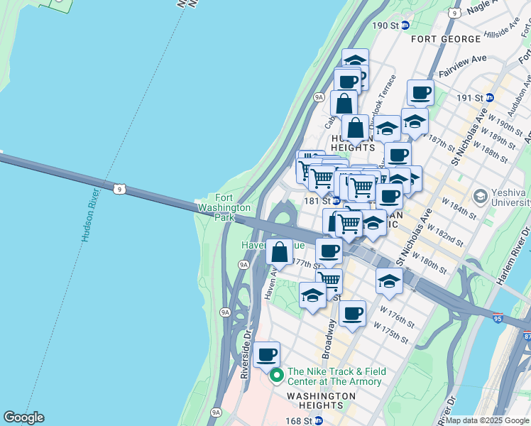 map of restaurants, bars, coffee shops, grocery stores, and more near in New York