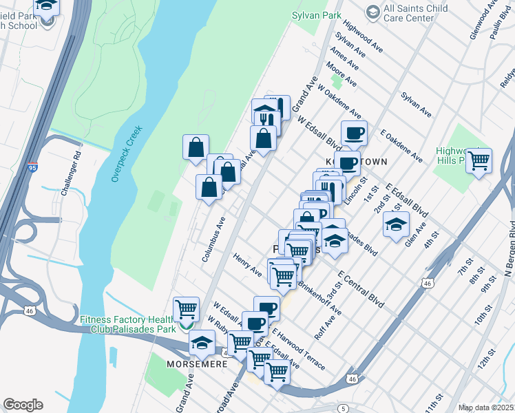 map of restaurants, bars, coffee shops, grocery stores, and more near 312 New Jersey 93 in Palisades Park