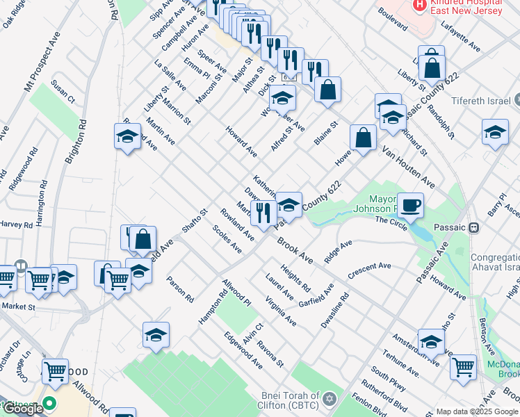 map of restaurants, bars, coffee shops, grocery stores, and more near 43 Katherine Avenue in Clifton