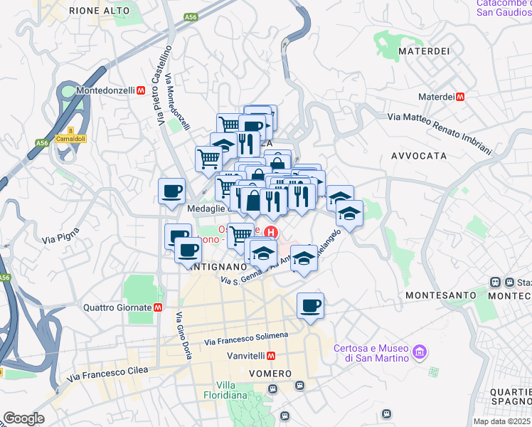 map of restaurants, bars, coffee shops, grocery stores, and more near 35 Piazza delle Medaglie D'Oro in Napoli