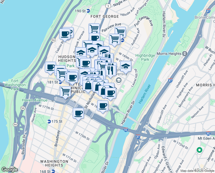 map of restaurants, bars, coffee shops, grocery stores, and more near in New York