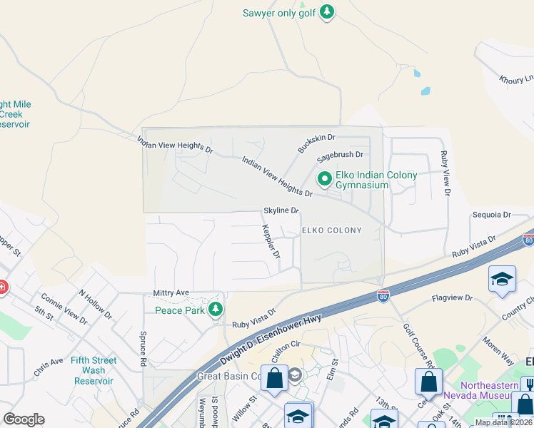 map of restaurants, bars, coffee shops, grocery stores, and more near 486 Skyline Dr in Elko