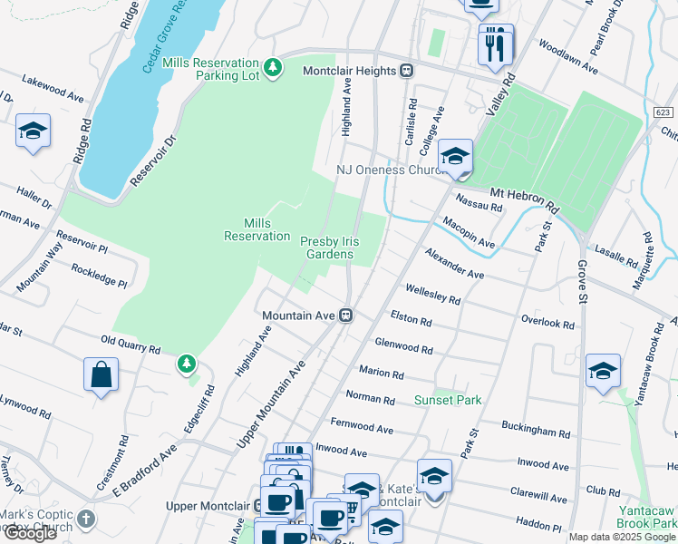 map of restaurants, bars, coffee shops, grocery stores, and more near 474 Upper Mountain Avenue in Montclair