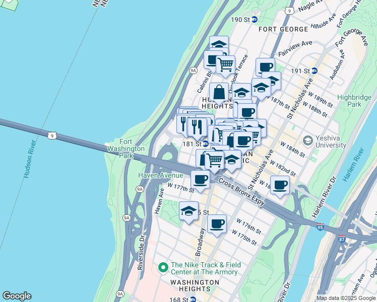 map of restaurants, bars, coffee shops, grocery stores, and more near in New York