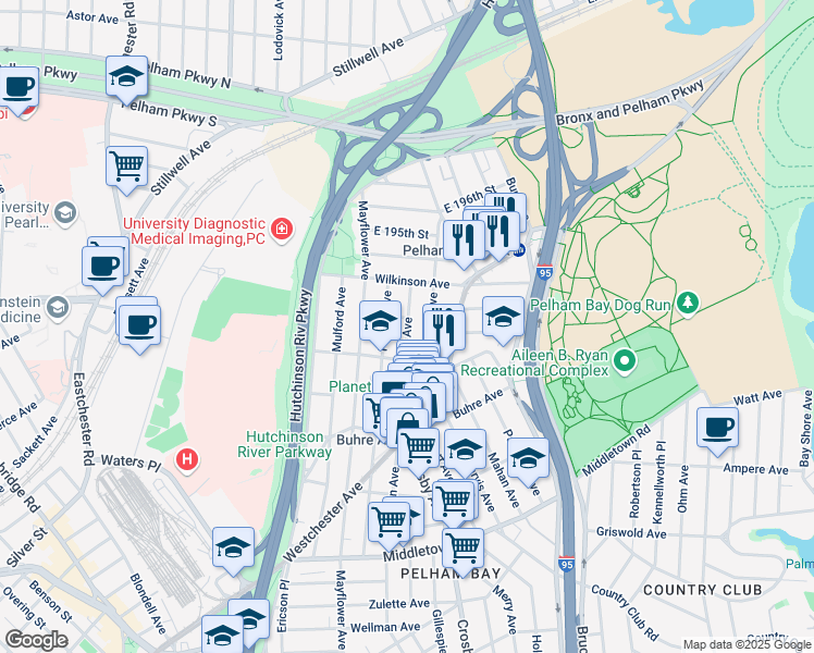 map of restaurants, bars, coffee shops, grocery stores, and more near 1957 Hobart Avenue in Bronx