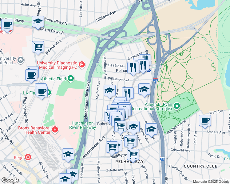 map of restaurants, bars, coffee shops, grocery stores, and more near in The Bronx