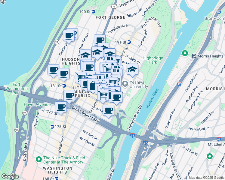 map of restaurants, bars, coffee shops, grocery stores, and more near in New York