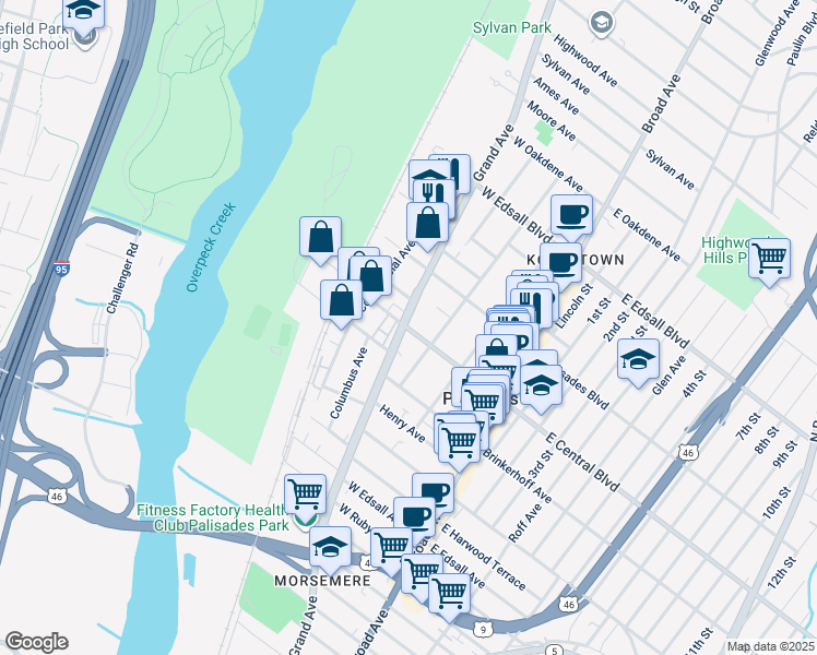 map of restaurants, bars, coffee shops, grocery stores, and more near 312 New Jersey 93 in Palisades Park