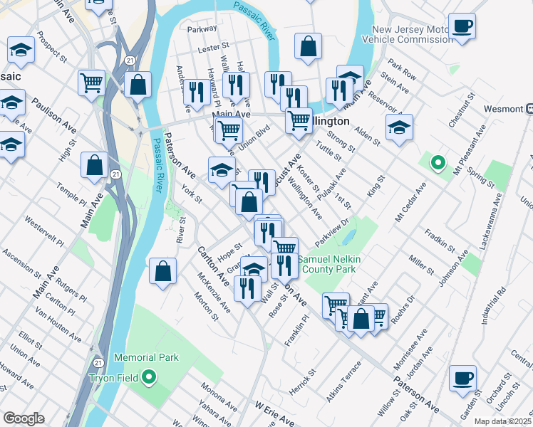 map of restaurants, bars, coffee shops, grocery stores, and more near 41 Locust Avenue in Wallington