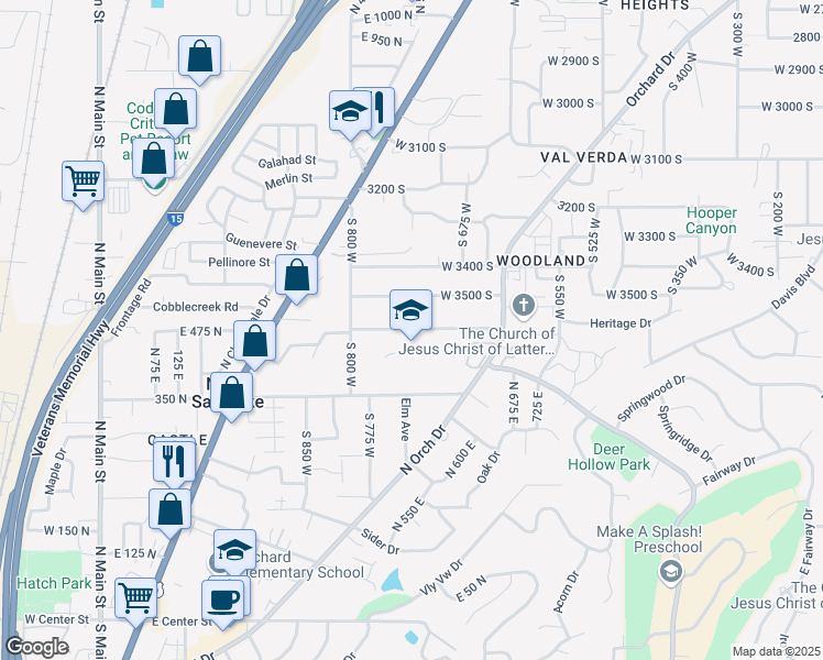 map of restaurants, bars, coffee shops, grocery stores, and more near 731 West 3600 South in Bountiful