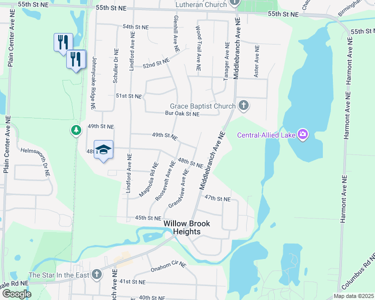 map of restaurants, bars, coffee shops, grocery stores, and more near 2419 49th Street Northeast in Canton