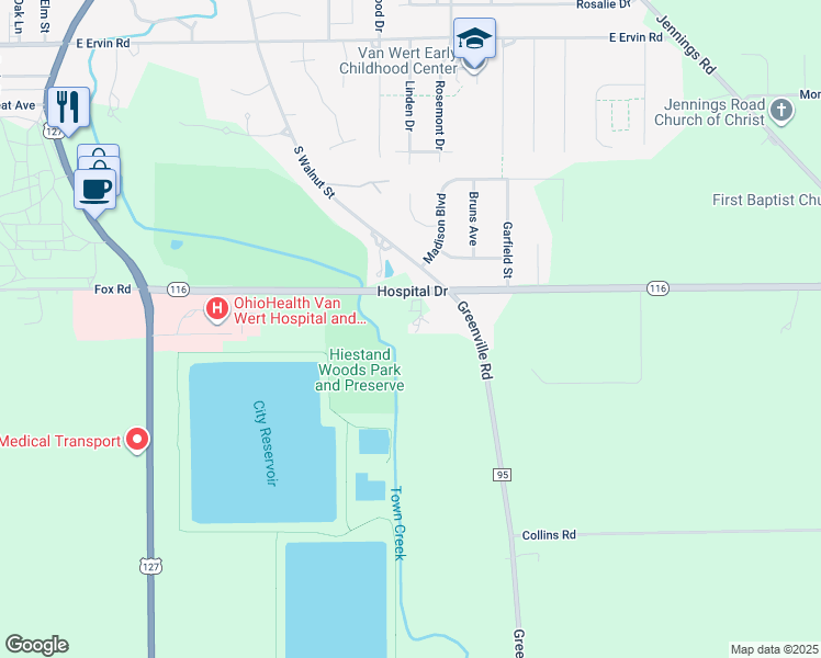 map of restaurants, bars, coffee shops, grocery stores, and more near 10560 Turnbury Way in Van Wert