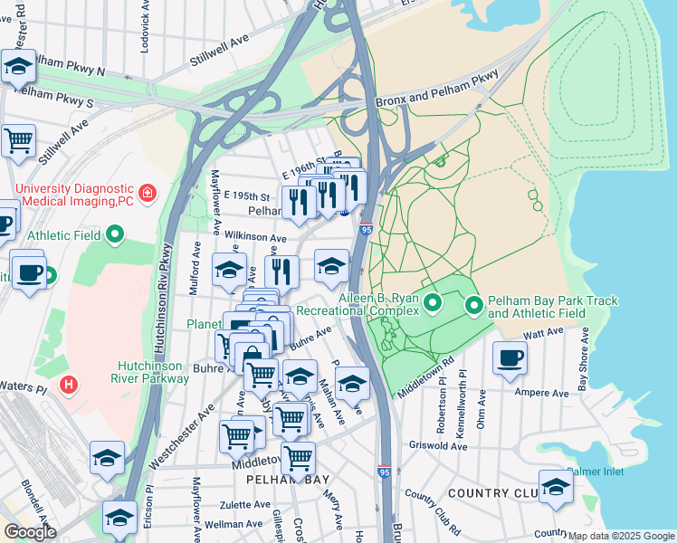 map of restaurants, bars, coffee shops, grocery stores, and more near 3134 Sands Place in The Bronx