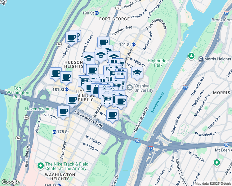 map of restaurants, bars, coffee shops, grocery stores, and more near in New York