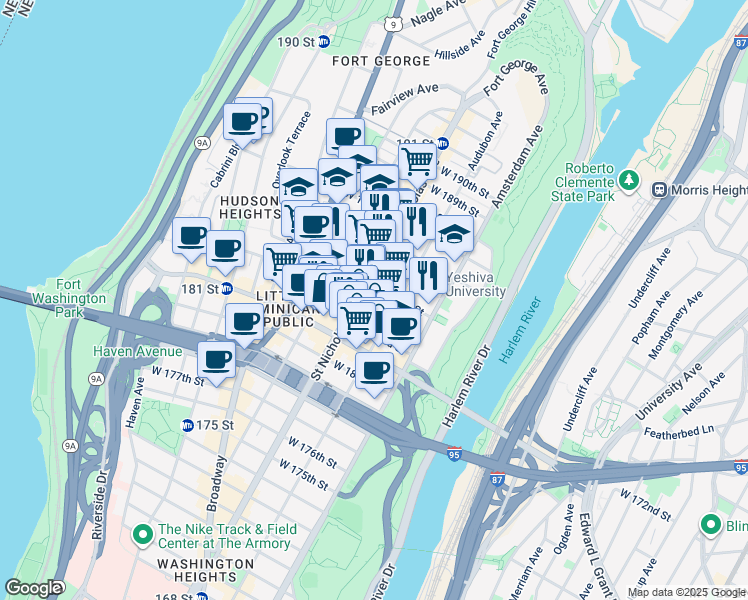 map of restaurants, bars, coffee shops, grocery stores, and more near in New York