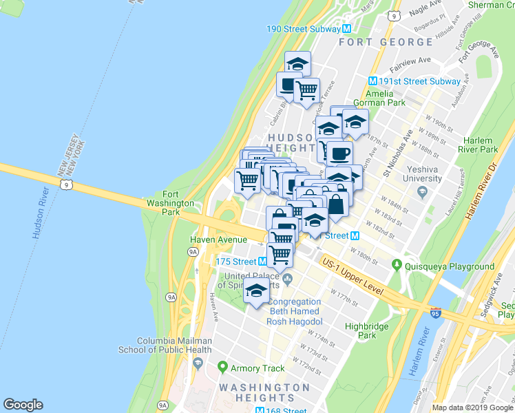 map of restaurants, bars, coffee shops, grocery stores, and more near in New York