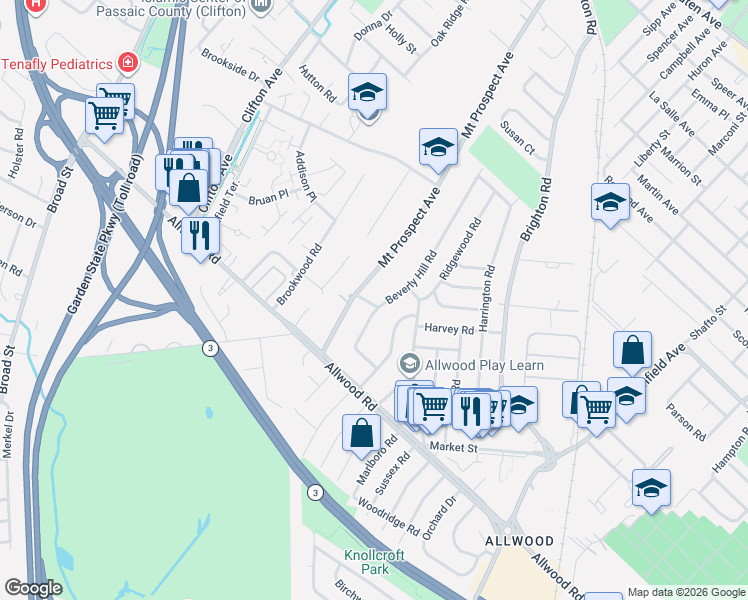 map of restaurants, bars, coffee shops, grocery stores, and more near 532 Mount Prospect Avenue in Clifton