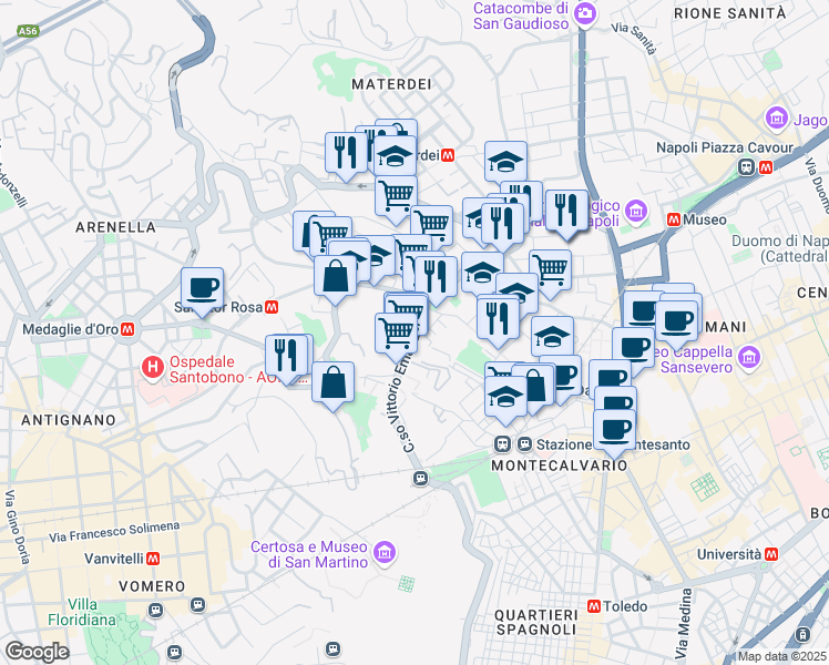 map of restaurants, bars, coffee shops, grocery stores, and more near 266 Piazza Giuseppe Mazzini in Napoli