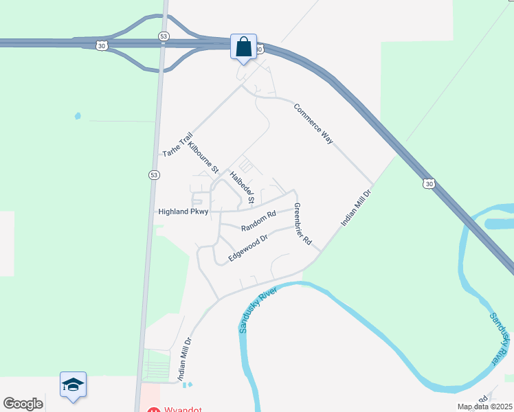 map of restaurants, bars, coffee shops, grocery stores, and more near 1045 Halbedel Street in Upper Sandusky