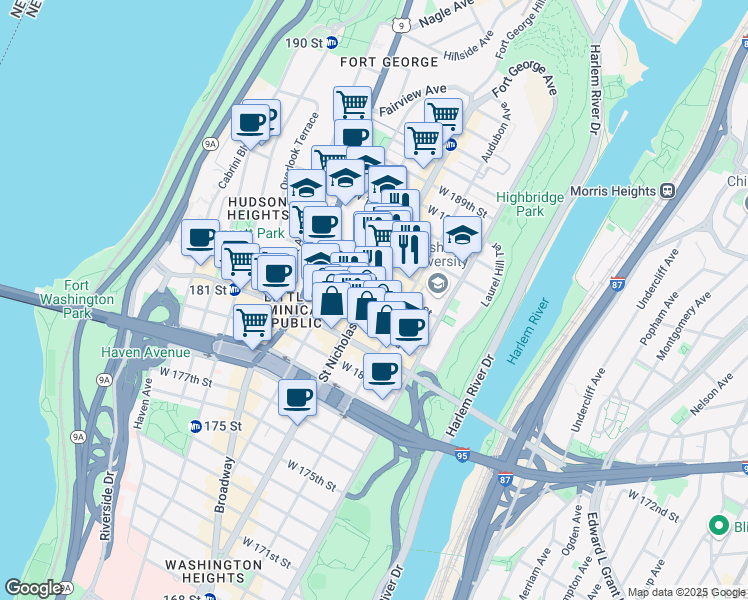 map of restaurants, bars, coffee shops, grocery stores, and more near in New York