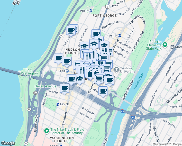 map of restaurants, bars, coffee shops, grocery stores, and more near in New York
