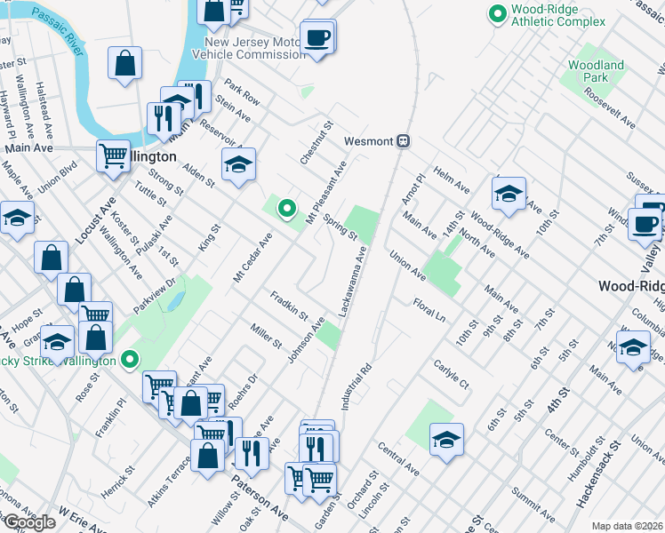 map of restaurants, bars, coffee shops, grocery stores, and more near 83 Lackawanna Avenue in Wallington