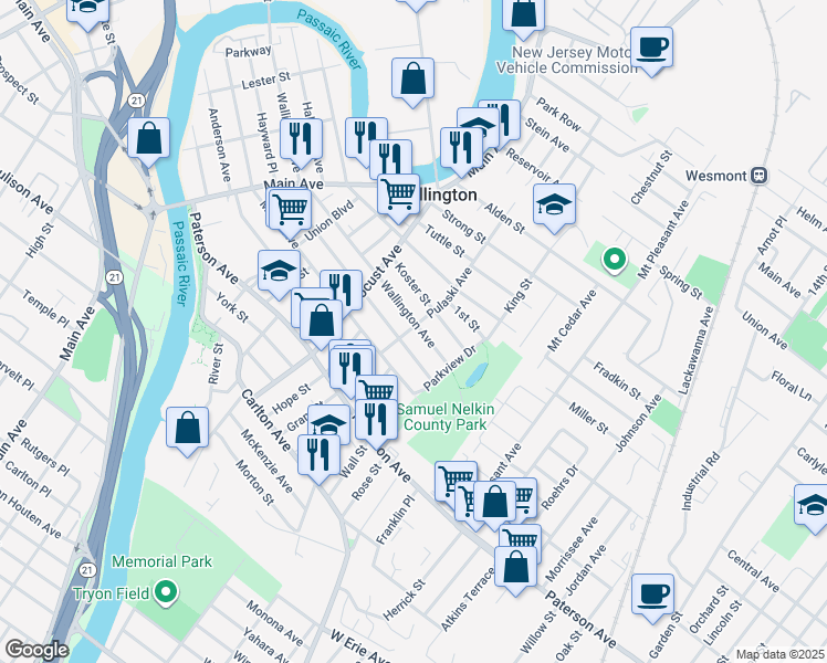 map of restaurants, bars, coffee shops, grocery stores, and more near 259 Wallington Avenue in Wallington