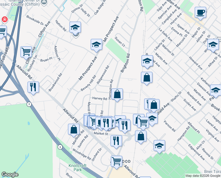 map of restaurants, bars, coffee shops, grocery stores, and more near 171 Brighton Road in Clifton