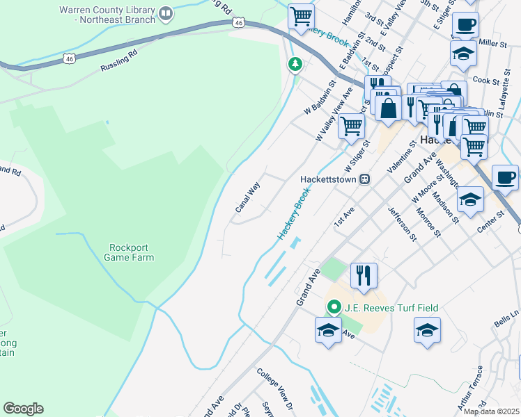 map of restaurants, bars, coffee shops, grocery stores, and more near 518 West Valley View Avenue in Hackettstown