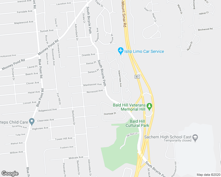 map of restaurants, bars, coffee shops, grocery stores, and more near 20 Horizon View Drive in Farmingville