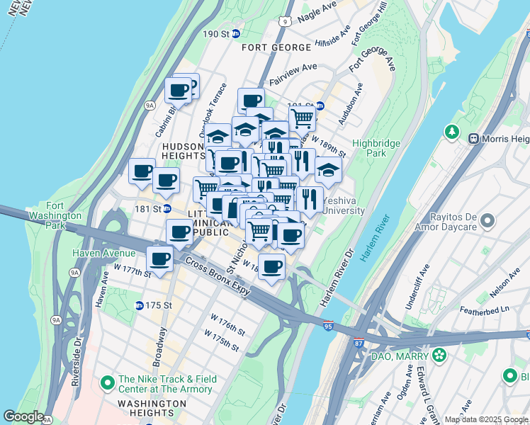 map of restaurants, bars, coffee shops, grocery stores, and more near in New York
