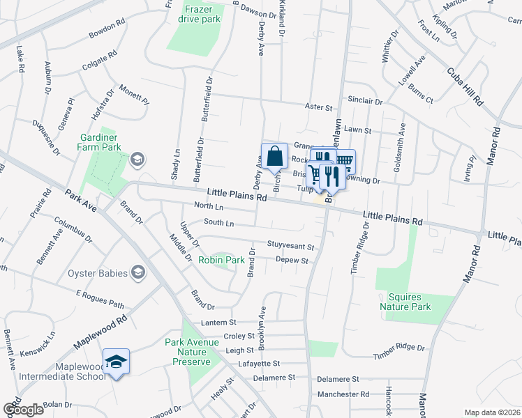 map of restaurants, bars, coffee shops, grocery stores, and more near 112 Little Plains Road in Huntington