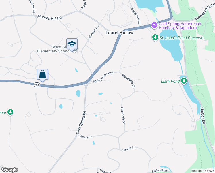 map of restaurants, bars, coffee shops, grocery stores, and more near 4 Springwood Path in Syosset