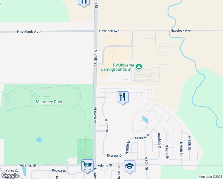 map of restaurants, bars, coffee shops, grocery stores, and more near 8730 Fremont Street in Lincoln