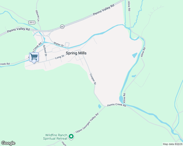 map of restaurants, bars, coffee shops, grocery stores, and more near 110-114 Cooper Street in Spring Mills