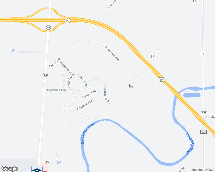 map of restaurants, bars, coffee shops, grocery stores, and more near 983 Greenbrier Road in Upper Sandusky