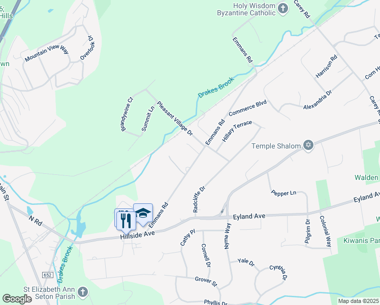 map of restaurants, bars, coffee shops, grocery stores, and more near 278 Emmans Road in Roxbury Township