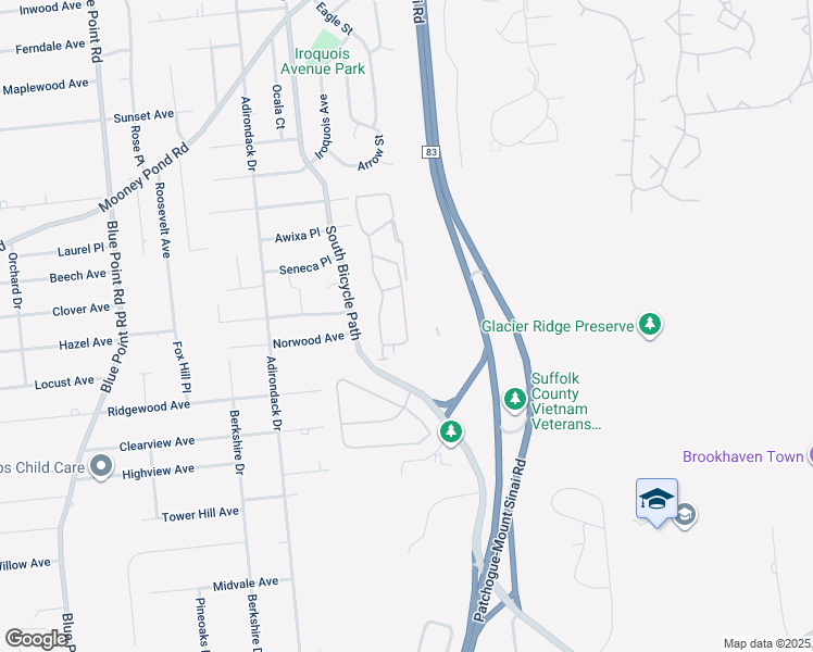 map of restaurants, bars, coffee shops, grocery stores, and more near 124 Horizon View Drive in Farmingville