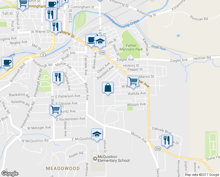 map of restaurants, bars, coffee shops, grocery stores, and more near 319 West Boyd Avenue in Butler