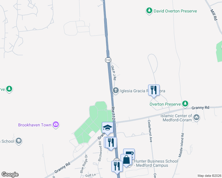 map of restaurants, bars, coffee shops, grocery stores, and more near New York 112 in Suffolk County