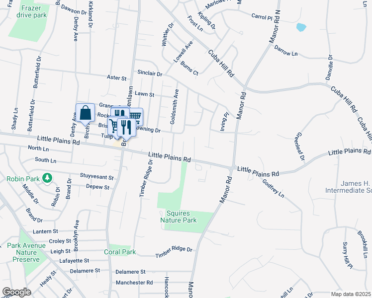 map of restaurants, bars, coffee shops, grocery stores, and more near 6 Massey Court in Huntington