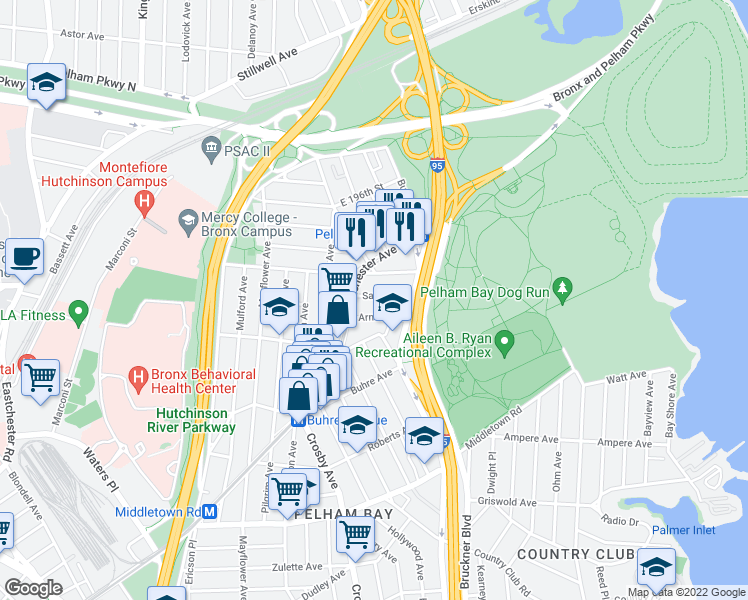 map of restaurants, bars, coffee shops, grocery stores, and more near 3134 Sands Place in Bronx