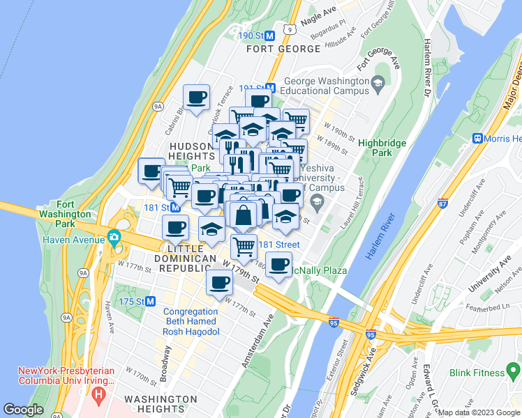 map of restaurants, bars, coffee shops, grocery stores, and more near in New York